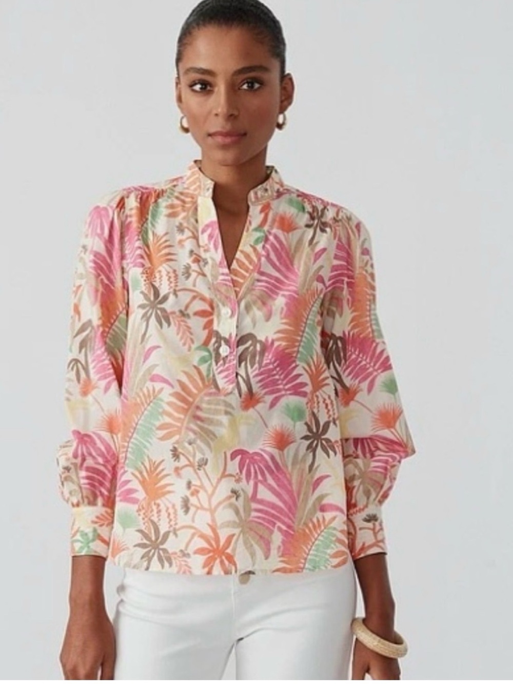 NWT J. McLaughlin Rachel Long Sleeve Cotton Top in Jungle Melody Print Size L